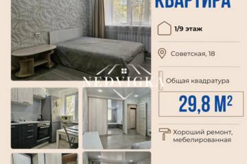 1-к квартира, 29,8 м², 1/9 эт.
